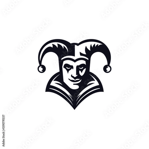 Fototapeta Logo design of a person wearing a fool hat, symbolizing fun, humor, and entertainment, often with bright colors and a playful, whimsical style.


