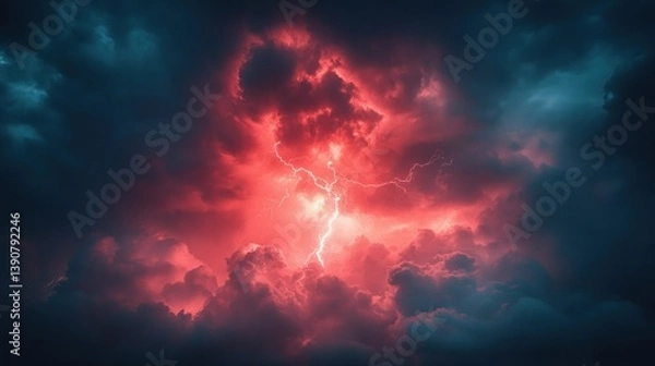 Fototapeta Fierce storm clouds with vibrant lightning
