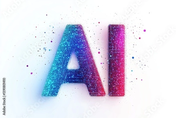 Obraz AI text glowing within a futuristic digital circuit interface · Ideal for artificial intelligence visuals, tech branding, innovation concepts, machine learning and digital transformation content