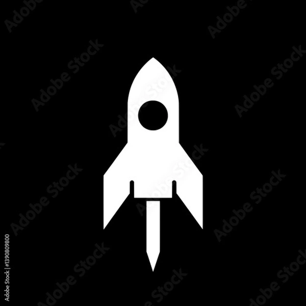 Obraz Modern minimalist rocket logo design featuring white and black color scheme with negative space for a sleek look