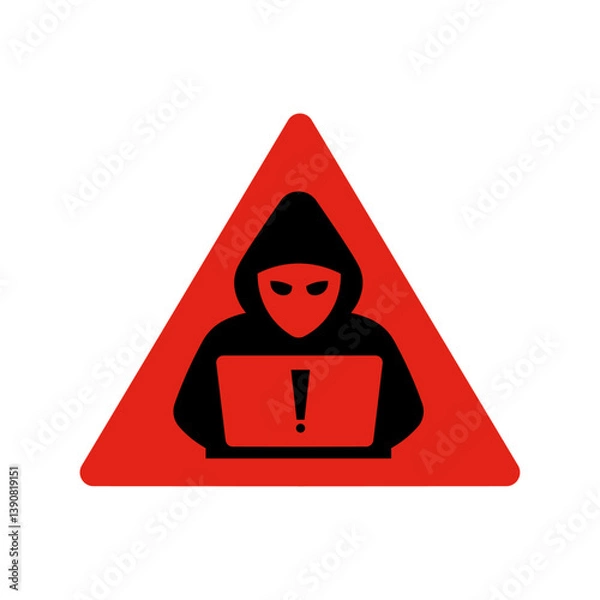 Fototapeta Hacker Alert Warning Sign, Cybersecurity Threat Illustration