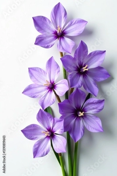 Obraz Top view of beautiful violet flowers with delicate petals against a clean white background,  garden,  nature