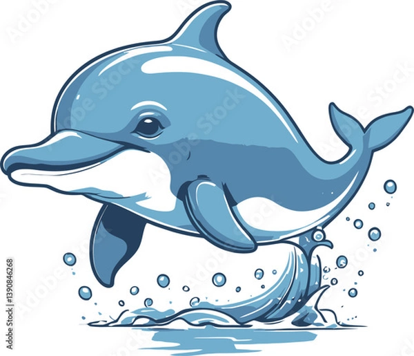 Fototapeta A black and white vector illustration of a playful dolphin
