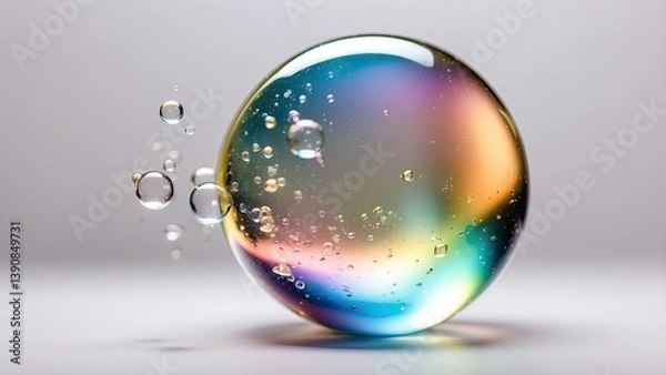 Fototapeta iridescent bubble with soft pastel hues floats in the center of the image