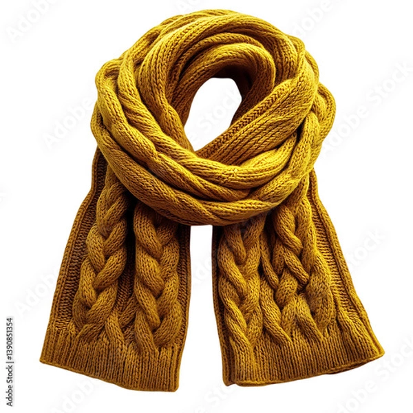 Obraz Thick Woolen Mustard Yellow Scarf Isolated on Transparent Background