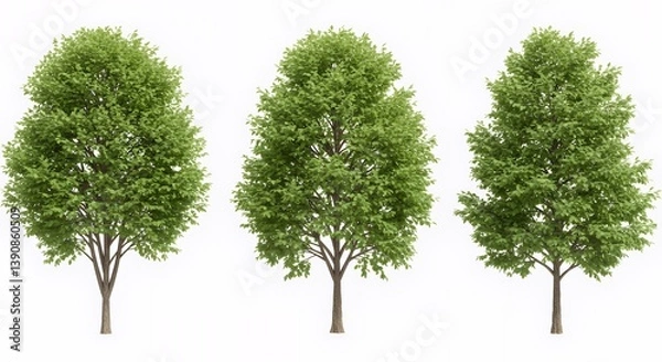 Fototapeta Three Green Trees on White Background Perfect for Architectural Renderings