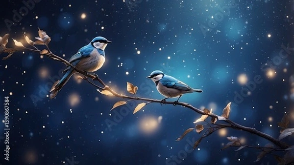Obraz Silhouetted birds flying in a V formation against a dark
