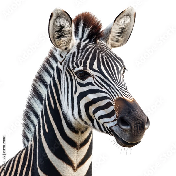 Fototapeta Zebra face shot with striking black and white stripes on transparent background Generative AI
