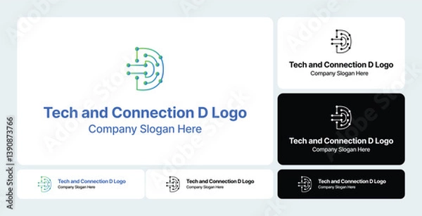Fototapeta Tech and Connection D Logo | Digital & Network Branding