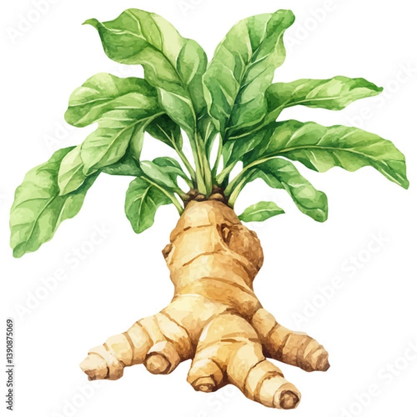 Obraz A watercolor painting of Ginger tree, isolated on a white background. Ginger tree vector


