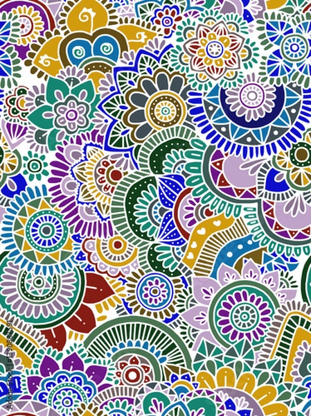 Obraz Abstract floral pattern in multicolored tones on a white background. Seamless pattern.	
