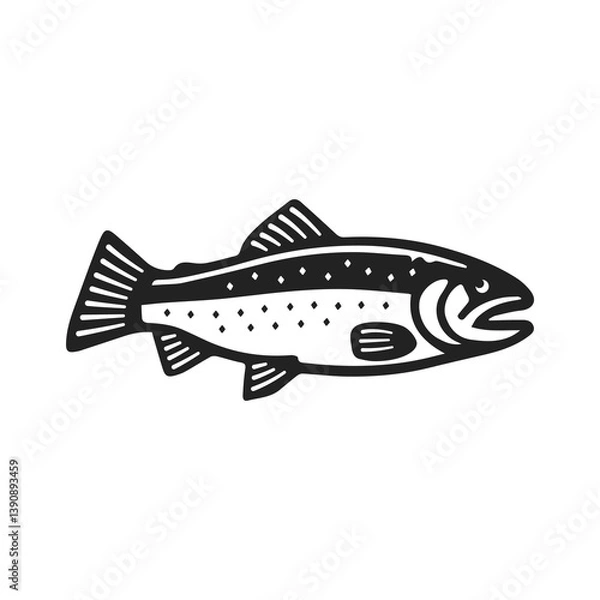 Obraz Trout Vector, Fish Vector, Trout Outline, Trout Fishing, Fishing Vector, Fish Logo, Trout Logo, Fresh Water Fish, Trout Illustration, Seafood Vector, Vector Illustration Background