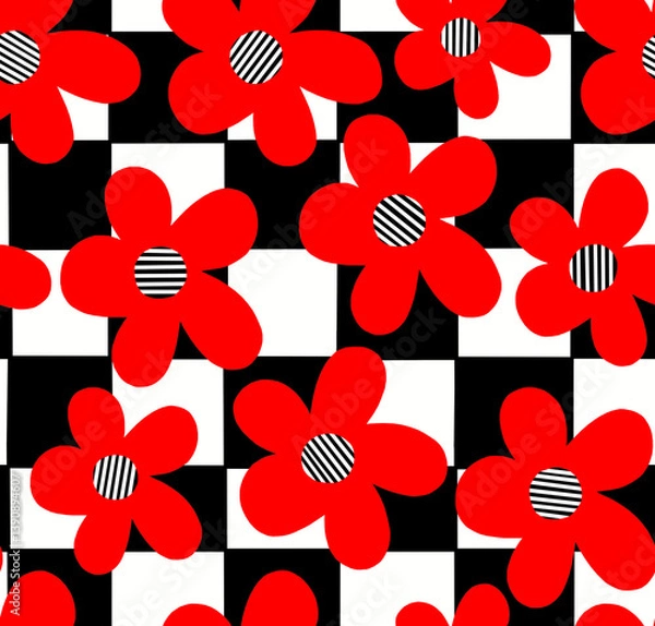 Obraz A drawing of large daisies in bright colors.Seamless pattern.	
