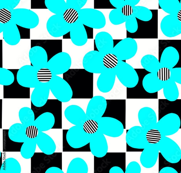 Obraz A drawing of large daisies in bright colors.Seamless pattern.	
