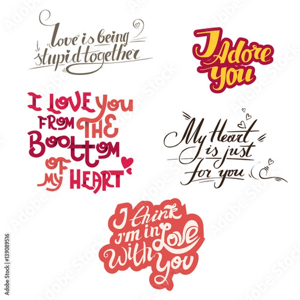 Fototapeta Vector lettering collection with quotes about love.