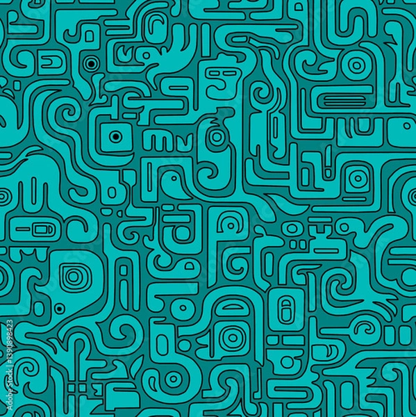 Fototapeta Abstract mosaic pattern painted in bright colors from geometric shapes drawn by hand.Seamless background.	
