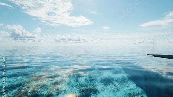 Fototapeta Serene Blue Ocean with Calm Waves and Cloudy Sky Ideal for Tranquil Scenery Backgrounds and Relaxation Themes