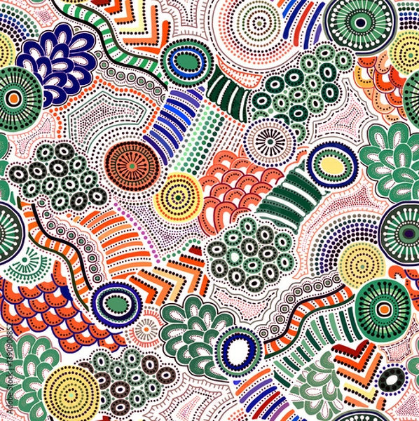Obraz Abstract hand-drawn drawing of bright colors of chaotic shapes.Seamless pattern.