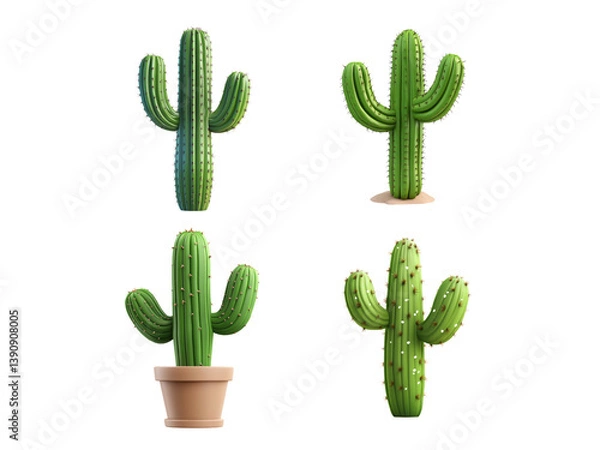 Obraz 3D Mexican Cactus on Transparent Background, Generative AI.
