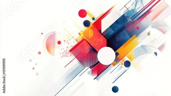 Obraz Abstract Colorful Geometric Shapes on White Background