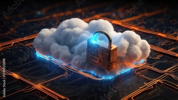 Obraz Digital illustration of a cloud with a lock inside