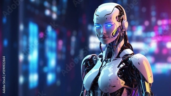 Obraz A futuristic robotic figure with a digital