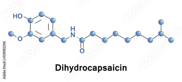 Fototapeta Dihydrocapsaicin is a capsaicinoid and analog and congener of capsaicin in chili peppers. Like capsaicin it is an irritant. It accounts for about 22 per cent of the total capsaicinoid mixture