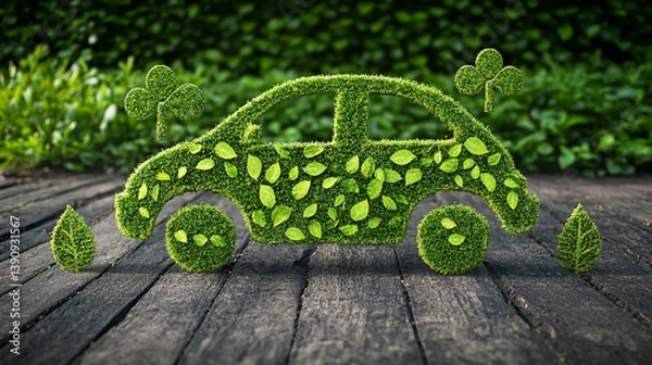 Fototapeta Eco friendly car concept green energy vehicle sustainable transport future automobile environment ecology driving