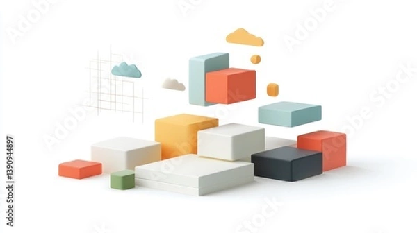 Fototapeta Colorful 3D Blocks Abstract Composition