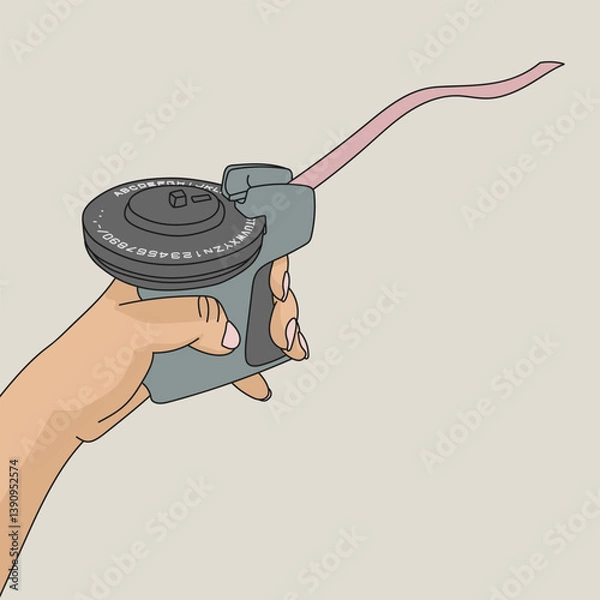Fototapeta Label maker in hand vector illustration