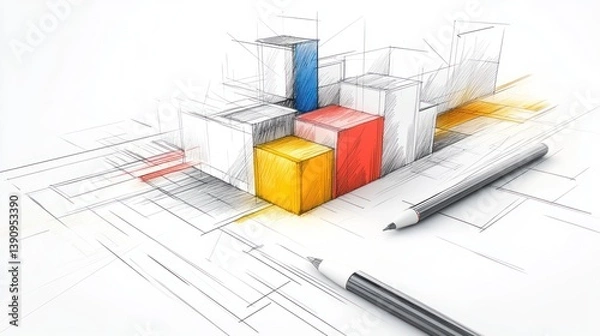 Obraz Colorful cubes on architectural sketch