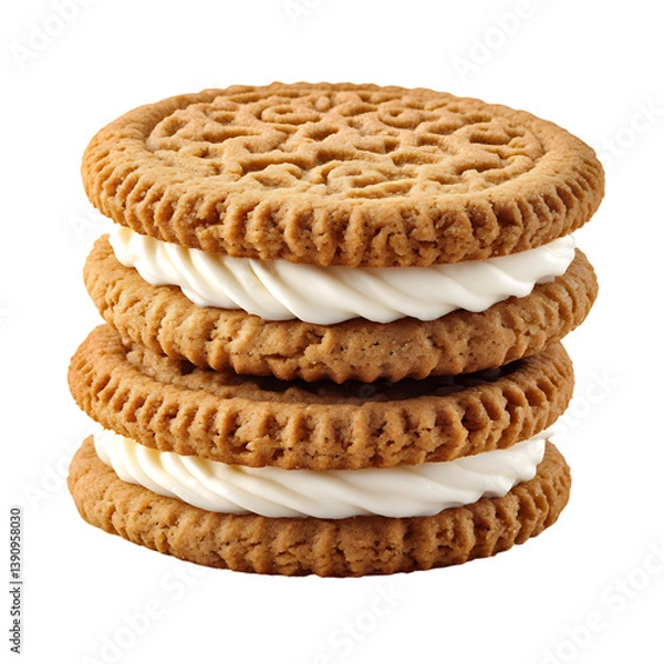 Obraz Sandwich Cookies with Thick Cream Filling Isolated on Transparent Background