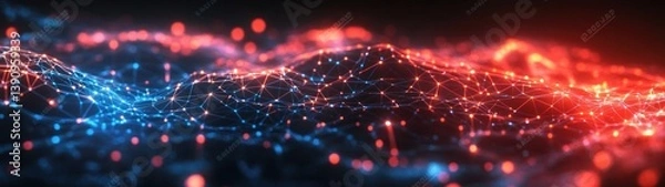 Fototapeta Abstract Map of Digital Connections and Information Flow Across Continents in Vibrant Hues