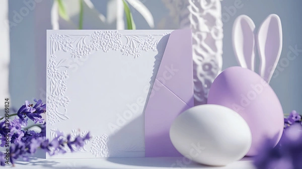 Obraz easter eggs and flowers on white background