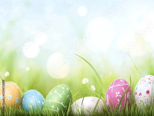 Obraz easter eggs on grass