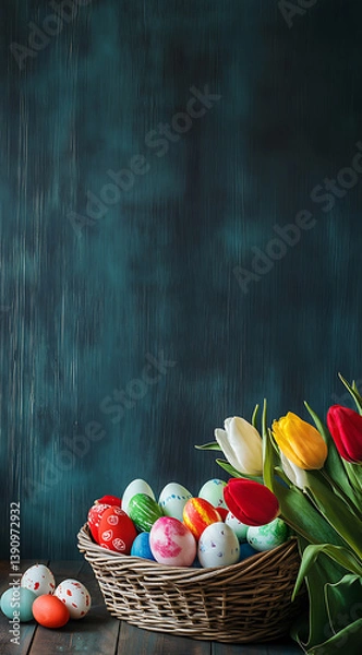 Obraz easter still life with eggs and tulips