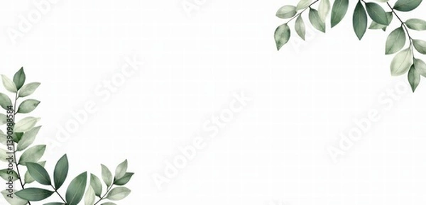 Fototapeta Elegant greenery design featuring soft watercolor leaves, perfect for invitations, branding, and eco-friendly projects.