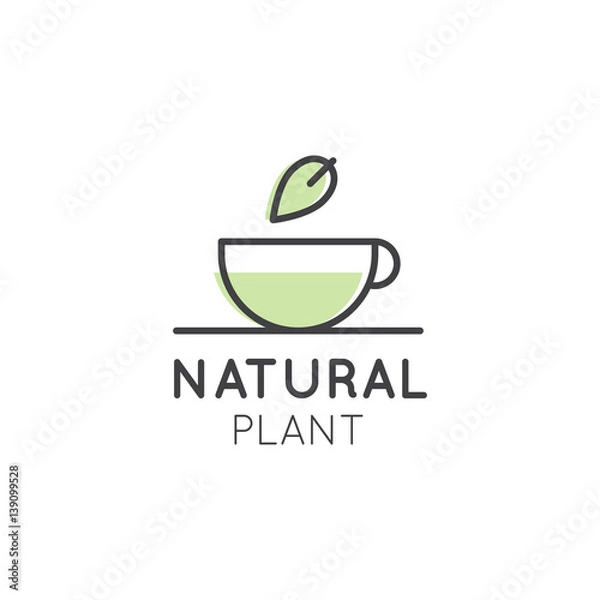 Fototapeta Vector Icon Style Illustration Logo for Organic Vegan Healthy Shop or Store. Green Natural Tree Plant with Leafs Symbol