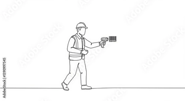 Fototapeta Minimalist line drawing of logistics worker scanning barcodes for efficiency check