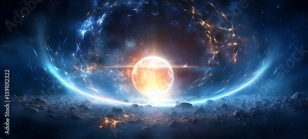 Fototapeta water an orbital outer space circle with starry sky in the background, ai generative