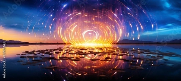 Fototapeta water an orbital outer space circle with starry sky in the background, ai generative