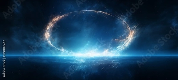 Fototapeta water an orbital outer space circle with starry sky in the background, ai generative