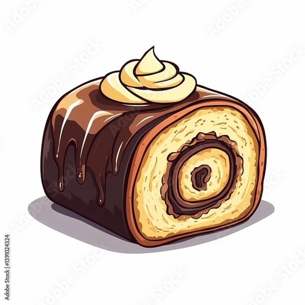 Fototapeta Decadent Chocolate Swirl Cake Roll - Delicious Dessert Art in Vector Illustration