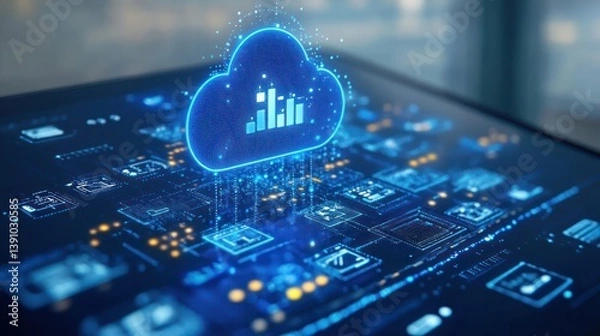 Fototapeta Cloud computing data analytics tablet screen digital future