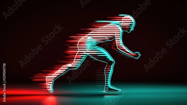Fototapeta A man is running in a neon green and red background