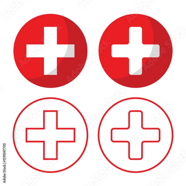 Obraz Medical white cross symbol in a red circle vector icon.