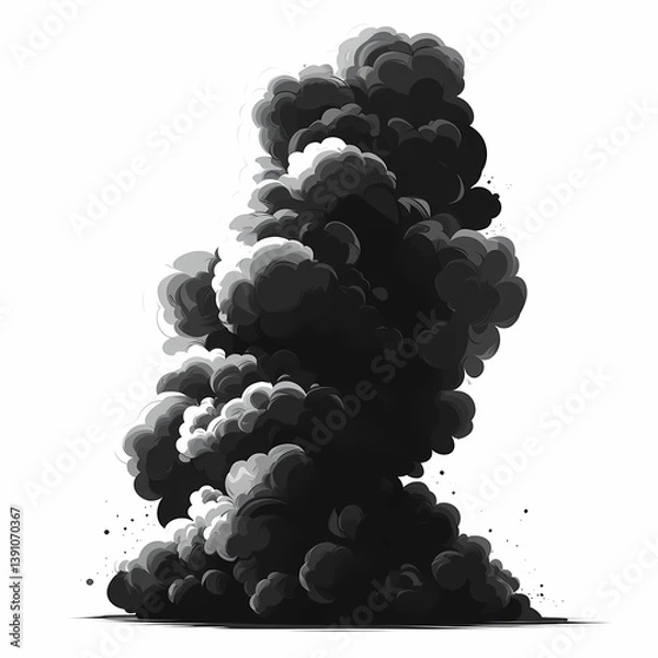 Obraz Dramatic Smoke Cloud Illustration: Mystical, Dark Abstract Art with Powerful Explosive Effect