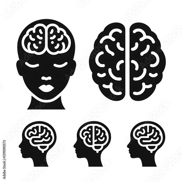 Obraz Human brain icon set. Thinking, mind refresh, brain health, creative vector illustration.