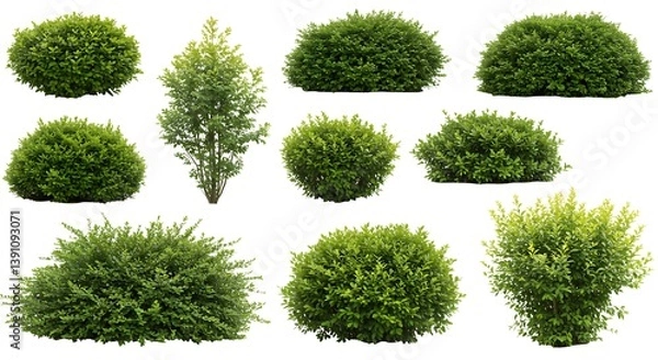 Fototapeta Collection of Lush Green Shrubs and Bushes Isolated on White Background