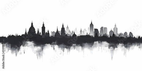 Obraz Black and White Cityscape Skyline Silhouette: Minimalist Urban Architecture and Landmarks in Monochrome Art